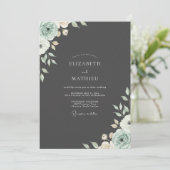 Houtskool Mint Ranunculus Eucalyptus Bruiloft Kaart (Staand voorkant)