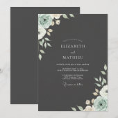 Houtskool Mint Ranunculus Eucalyptus Bruiloft Kaart (Voorkant / Achterkant)