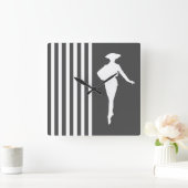 Houtskool Modern Stripes met Mode Silhouette Vierkante Klok (Huis)