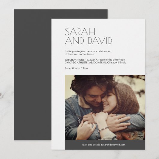 Houtskool · Moderne foto bruiloft Kaart (Voorkant / Achterkant)