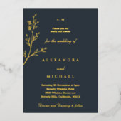 Houtskool Monogram Botanisch Minimalistisch Goud Folie Uitnodiging (Voorkant)