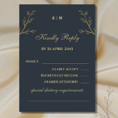 Houtskool Monogram Botanische Huwelijk RSVP Kaart