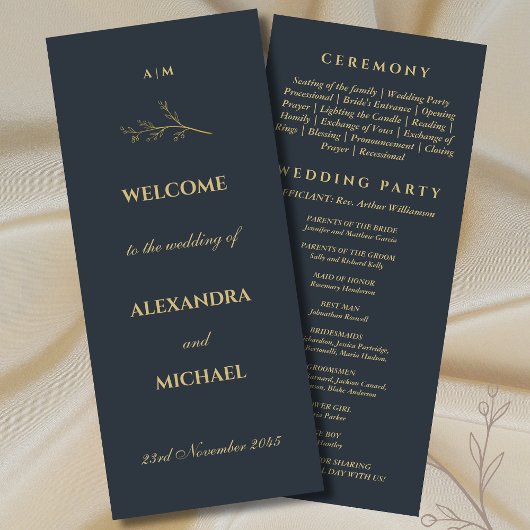 Houtskool Monogram Botanische Minimalistische Huwe Programmakaart