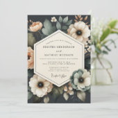 Houtskool Moody Bloom Bruiloft Kaart (Staand voorkant)