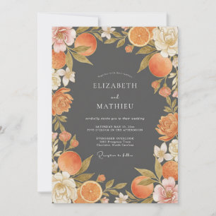 Houtskool Oranje Citrus Eucalyptus Bruiloft Kaart