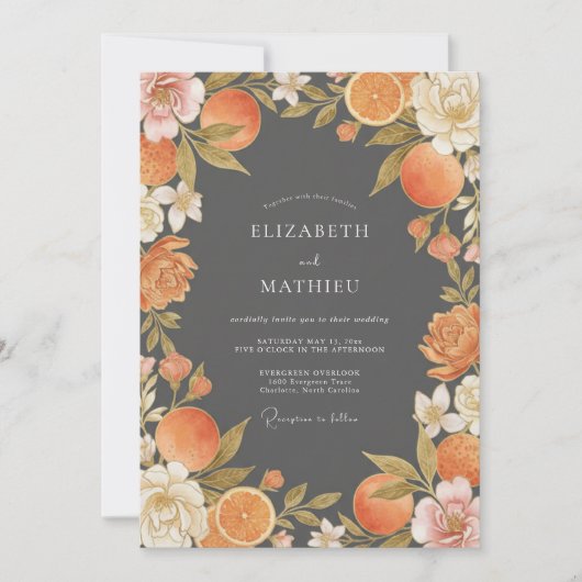 Houtskool Oranje Citrus Eucalyptus Bruiloft Kaart (Voorkant)