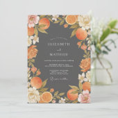 Houtskool Oranje Citrus Eucalyptus Bruiloft Kaart (Staand voorkant)