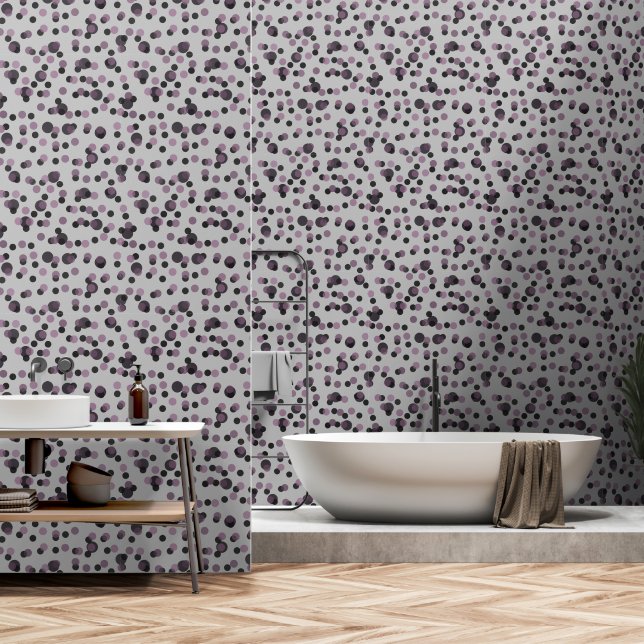 houtskool, paarse en grijze stippen behang (Badkamer)