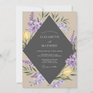 Houtskool Paarse Tulp Eucalyptus Bruiloft Kaart