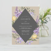 Houtskool Paarse Tulp Eucalyptus Bruiloft Kaart (Staand voorkant)