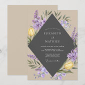 Houtskool Paarse Tulp Eucalyptus Bruiloft Kaart (Voorkant / Achterkant)