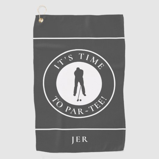 Houtskool Par TEE Tijd Golfer Naam Grappig Aangepa Golfhanddoek (Voorkant)