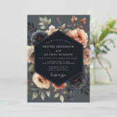 Houtskool Perzik Moody Bloom Bruiloft Kaart (Staand voorkant)