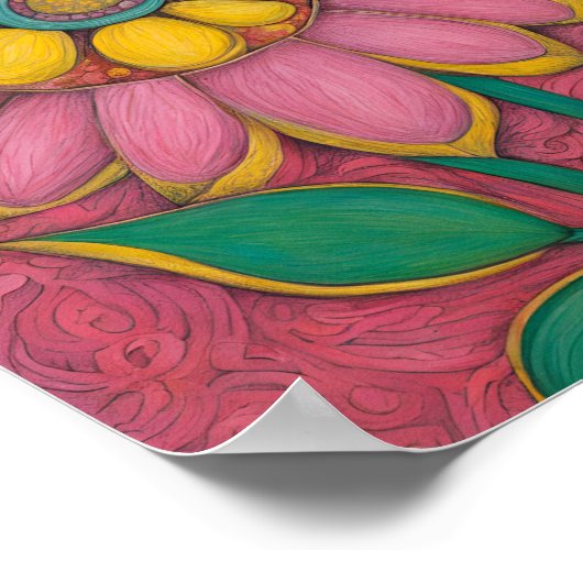 Houtskool potlood bloem - De Roze Ster Poster (Hoek)