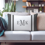 Houtskool Preppy Lint Stippen Custom Monogram Kussen<br><div class="desc">Cute girly preppy modern vierkant lint grens die met uw eigen monogram of initialen wordt gepersonaliseerd. Coördinatie van het puntpatroon van de polka aan de achterzijde. Klik op Aanpassen om het monogram lettertype en de kleuren te wijzigen in creëer uw eigen unieke model.</div>
