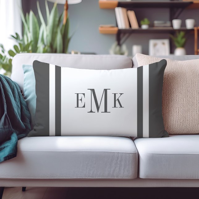 Houtskool Preppy Lint Stippen Custom Monogram Kussen (Creator heeft geüpload)