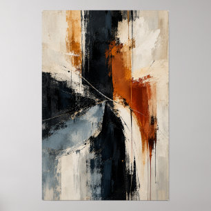 Houtskool Roest Ivoor Lineaire Abstracte Wandkunst Poster
