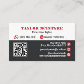 Houtskool & Rood Professionele Pictogrammen QR Cod Visitekaartje (Voorkant)