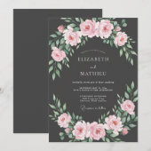 Houtskool Roze Bladrijke Bruiloft Kaart (Voorkant / Achterkant)