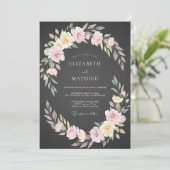 Houtskool Roze Ranunculus Eucalyptus Bruiloft Kaart (Staand voorkant)