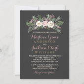 Houtskool Roze Roze Bloemboeket Bruiloft Kaart (Voorkant)