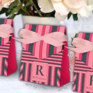 Houtskool Roze Strepen Bewerkbaar Elegant Monogram Bedankdoosjes