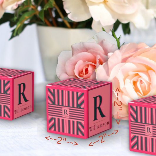 Houtskool Roze Strepen Bewerkbaar Elegant Monogram Bedankdoosjes