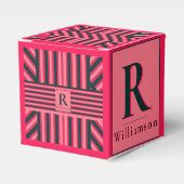 Houtskool Roze Strepen Bewerkbaar Elegant Monogram Bedankdoosjes (Voorkant Zijde)