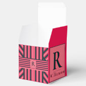Houtskool Roze Strepen Bewerkbaar Elegant Monogram Bedankdoosjes (Geopend)