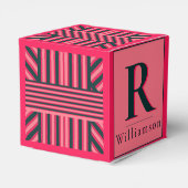 Houtskool Roze Strepen Bewerkbaar Elegant Monogram Bedankdoosjes (Achterkant)
