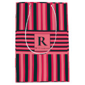 Houtskool Roze Strepen Bewerkbaar Elegant Monogram Medium Cadeauzakje (Voorkant)