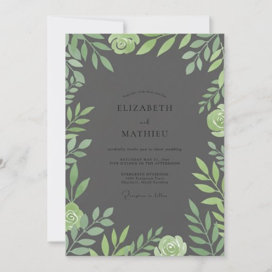 Houtskool Salie Loof Eucalyptus Bruiloft Kaart (Voorkant)