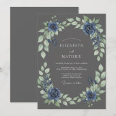 Houtskool Sapphire Loofwerk Eucalyptus Bruiloft Kaart (Voorkant / Achterkant)