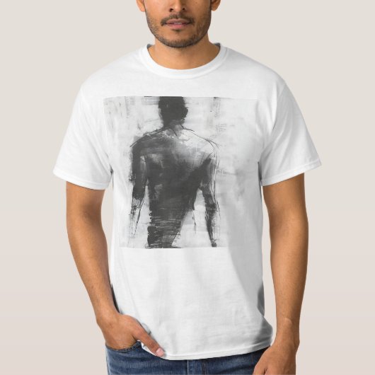 Houtskool Schets van Figuur die weg onder ogen zie T-shirt (Voorkant)