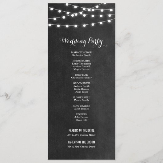 Houtskool Snoer Lichtjes Huwelijksprogramma Programmakaart (Achterkant)