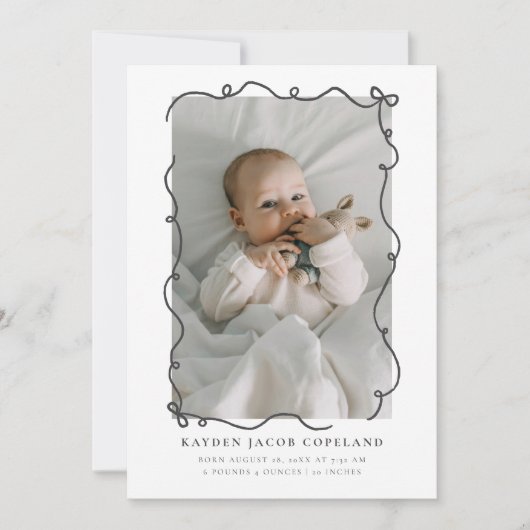 Houtskool Squiggly Bows Geboorteaankondiging Foto Aankondiging (Voorkant)