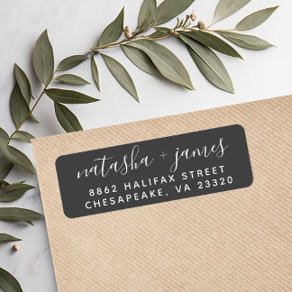Houtskool Stijlvol Script Bruiloft Retouradres Etiket