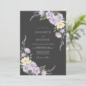Houtskool Stof Lilac Bloem Huwelijk Kaart (Staand voorkant)