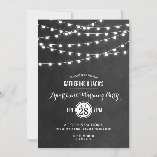 Houtskool String Lights Appartement Warming Party Kaart (Voorkant)