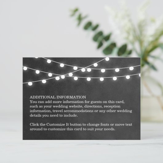 Houtskool String Lights Bruiloft invoegen Kaart (Staand voorkant)