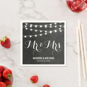 Houtskool String Lights Bruiloft Monogram Servetten