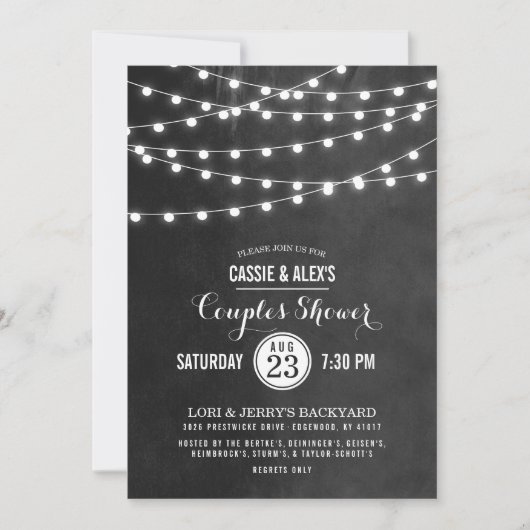 Houtskool String Lights Koppels Douche uitnodiging (Voorkant)