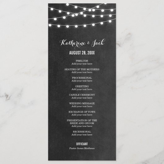 Houtskool String Lights Trouwprogramma Programmakaart (Voorkant)