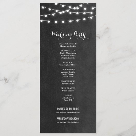 Houtskool String Lights Trouwprogramma Programmakaart (Achterkant)