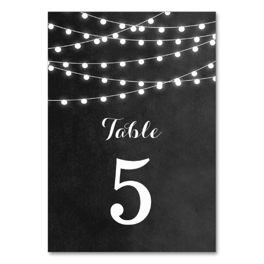 Houtskool String Lights Trouwtafel nummers Kaart (Voorkant)