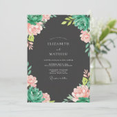 Houtskool Teal Succulente Eucalyptus Bruiloft Kaart (Staand voorkant)