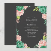 Houtskool Teal Succulente Eucalyptus Bruiloft Kaart (Voorkant / Achterkant)