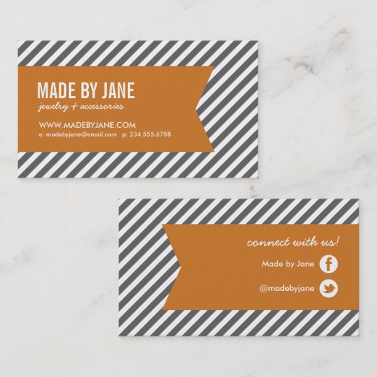 Houtskool & Verbrand Sinaasappel Moderne Strepen & Visitekaartje (Voorkant / Achterkant)