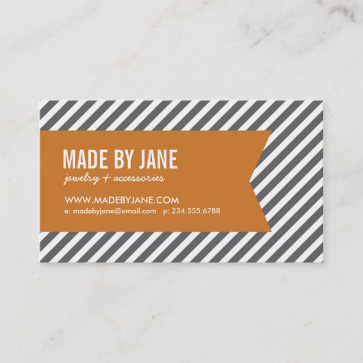 Houtskool & Verbrand Sinaasappel Moderne Strepen & Visitekaartje (Voorkant)