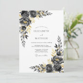 Houtskool Vergulde Elegante Winterhuwelijk Kaart (Staand voorkant)
